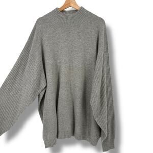 Eddie Bauer 100% Cashmere Gray High Neck Sweater Mens Size XXXL Tall Ribbed